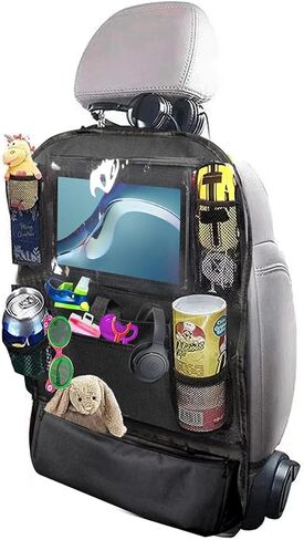 Backseat Car Organizer Storage Bag Kick Mats Clear Screen Tablet Holder 9 Storage Pockets with 2 Car Seat Headrest Hook for Bag Pad Toys Drinks Books in Saudi Arabia