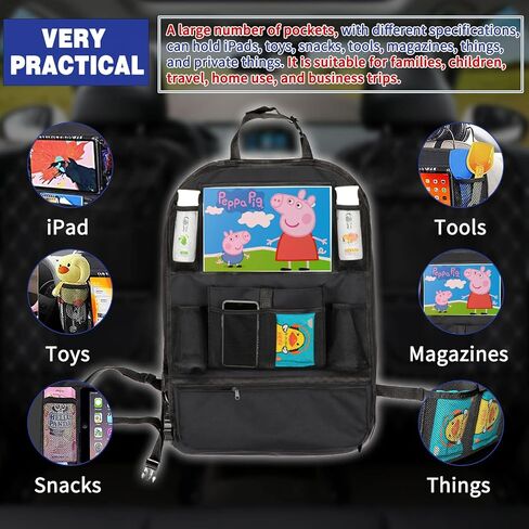 Backseat Car Organizer Storage Bag Kick Mats Clear Screen Tablet Holder 9 Storage Pockets with 2 Car Seat Headrest Hook for Bag Pad Toys Drinks Books in Saudi Arabia