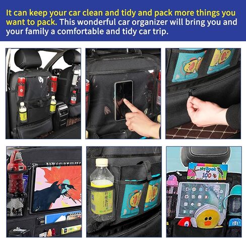 Backseat Car Organizer Storage Bag Kick Mats Clear Screen Tablet Holder 9 Storage Pockets with 2 Car Seat Headrest Hook for Bag Pad Toys Drinks Books in Saudi Arabia