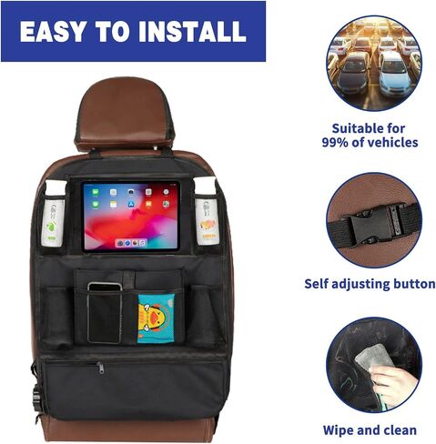 Backseat Car Organizer Storage Bag Kick Mats Clear Screen Tablet Holder 9 Storage Pockets with 2 Car Seat Headrest Hook for Bag Pad Toys Drinks Books in Saudi Arabia