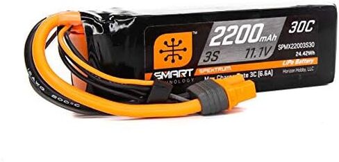 Spektrum Smart RC LiPo Battery Pack: 2200mAh 3S 11.1V 30C with IC3 Connector (EC3 Compatible), SPMX22003S30, Black in Saudi Arabia