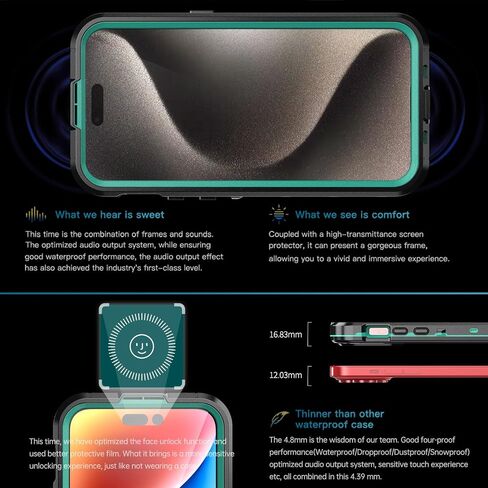 حافظة لهاتف iPhone 15 مقاومة للماء والغبار، [IP68 تحت الماء] [متوافقة مع Magsafe] [واقي شاشة مدمج] غطاء هاتف متين عالي التحمل لكامل الجسم 6.1 بوصة، أخضر/شفاف in Kuwait