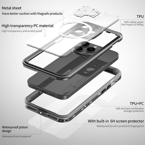 حافظة لهاتف iPhone 15 مقاومة للماء والغبار، [IP68 تحت الماء] [متوافقة مع Magsafe] [واقي شاشة مدمج] غطاء هاتف متين عالي التحمل لكامل الجسم 6.1 بوصة، أخضر/شفاف in Kuwait