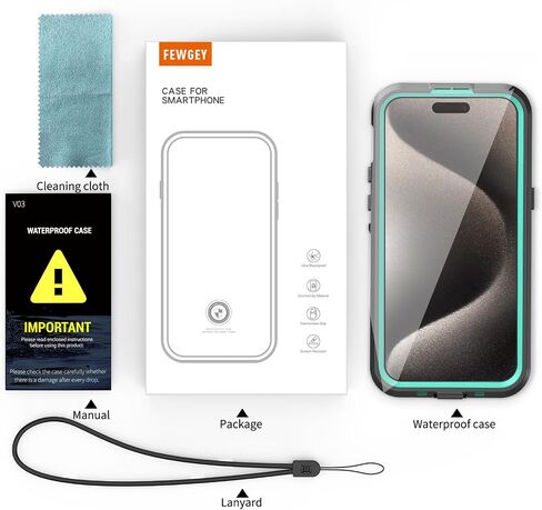 حافظة لهاتف iPhone 15 مقاومة للماء والغبار، [IP68 تحت الماء] [متوافقة مع Magsafe] [واقي شاشة مدمج] غطاء هاتف متين عالي التحمل لكامل الجسم 6.1 بوصة، أخضر/شفاف in Kuwait