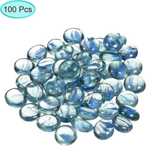 MECCANIXITY Decorative Flat Glass Marbles 17-19mm Rock Vase Filler Beads Pebbles Petal Blue for Fish Tank Table Scatter Decor, 50 Pcs in Kuwait