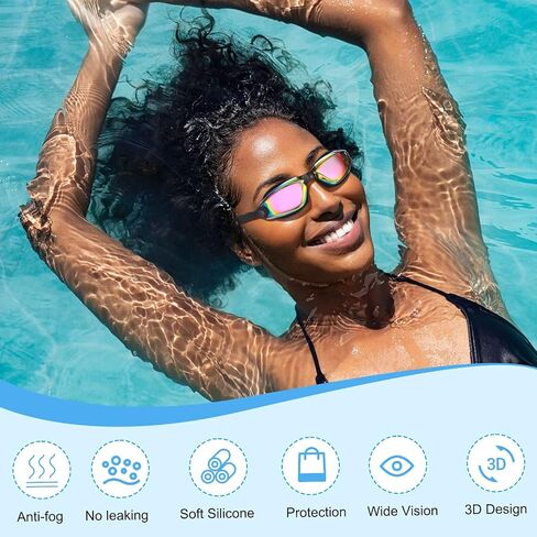 Fabbay 3 Pack Swimming Goggles Anti Fog No Leaking Silicone Adjustable Swim Glasses with Nose Clip and Ear Plugs for Adult Men Women Youth Water Pool, 3 Colors, Replaceable Nose Bridge in Saudi Arabia