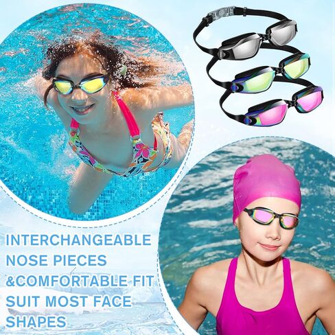 Fabbay 3 Pack Swimming Goggles Anti Fog No Leaking Silicone Adjustable Swim Glasses with Nose Clip and Ear Plugs for Adult Men Women Youth Water Pool, 3 Colors, Replaceable Nose Bridge in Saudi Arabia