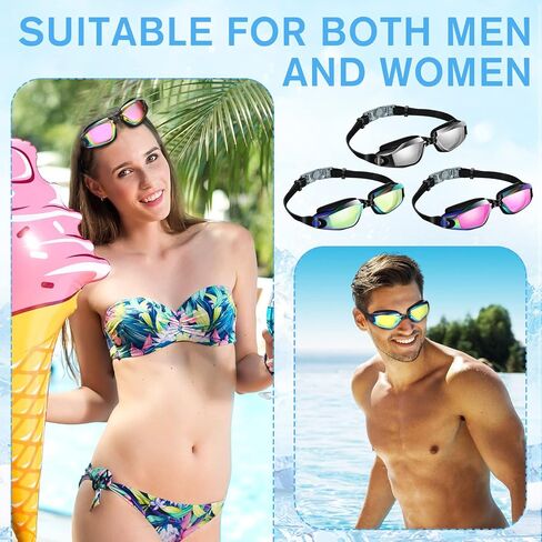 Fabbay 3 Pack Swimming Goggles Anti Fog No Leaking Silicone Adjustable Swim Glasses with Nose Clip and Ear Plugs for Adult Men Women Youth Water Pool, 3 Colors, Replaceable Nose Bridge in Saudi Arabia