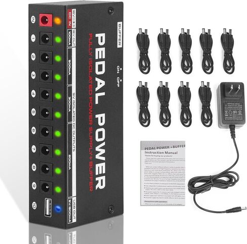AKLOT Fully Isolated Guitar Bass Pedal Power Supply 10 DC Outputs for 9V/18V Guitar Bass Effect Pedal With Buffer Pedal in Saudi Arabia