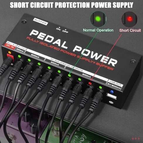 AKLOT Fully Isolated Guitar Bass Pedal Power Supply 10 DC Outputs for 9V/18V Guitar Bass Effect Pedal With Buffer Pedal in Saudi Arabia