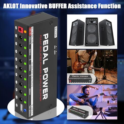 AKLOT Fully Isolated Guitar Bass Pedal Power Supply 10 DC Outputs for 9V/18V Guitar Bass Effect Pedal With Buffer Pedal in Saudi Arabia
