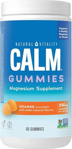 Natural Vitality CALM، مكمل مغنيسيوم، علكة لتخفيف التوتر، تدعم الاستجابة الصحية للتوتر، خالية من الغلوتين، نباتية، بنكهة البرتقال، 60 علكة in Kuwait