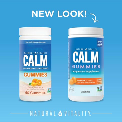 Natural Vitality CALM، مكمل مغنيسيوم، علكة لتخفيف التوتر، تدعم الاستجابة الصحية للتوتر، خالية من الغلوتين، نباتية، بنكهة البرتقال، 60 علكة in Kuwait