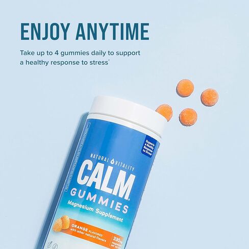 Natural Vitality CALM، مكمل مغنيسيوم، علكة لتخفيف التوتر، تدعم الاستجابة الصحية للتوتر، خالية من الغلوتين، نباتية، بنكهة البرتقال، 60 علكة in Kuwait