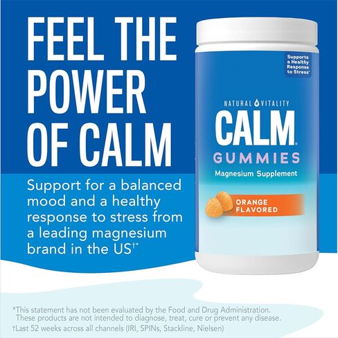 Natural Vitality CALM، مكمل مغنيسيوم، علكة لتخفيف التوتر، تدعم الاستجابة الصحية للتوتر، خالية من الغلوتين، نباتية، بنكهة البرتقال، 60 علكة in Kuwait
