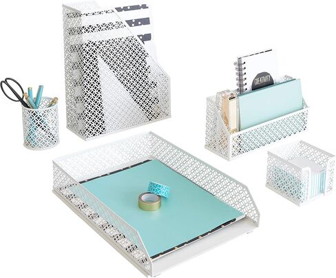BLU MONACO White Desk Accessories for Women - 6 Piece Office Supply White Desk Organizer Set in Saudi Arabia