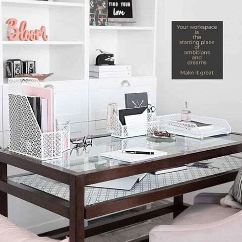 BLU MONACO White Desk Accessories for Women - 6 Piece Office Supply White Desk Organizer Set in Saudi Arabia