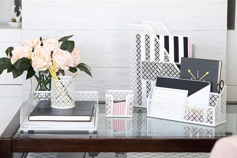 BLU MONACO White Desk Accessories for Women - 6 Piece Office Supply White Desk Organizer Set in Saudi Arabia