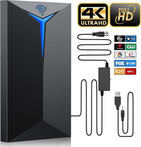 هوائي تلفزيون رقمي عالي الدقة مضخم بطول 680 ميل، يدعم عصا تلفزيون النار 4K 1080p وجميع القنوات المحلية HDTV الداخلية للتلفزيون الأقدم، معزز الإشارة - كابل محوري بطول 16.5 قدم in Saudi Arabia