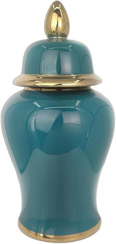 Ginger Jar with Lid Decorative Jar Decorative Ceramic Ginger Jar with Lid Bright Glaze Large Jar for Home Decoration 19.6"H Bluish Green in Saudi Arabia