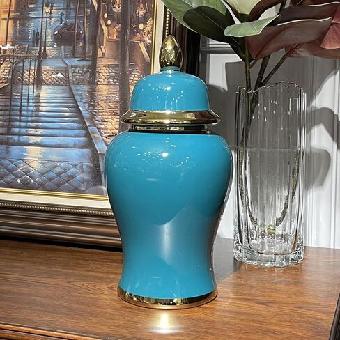 Ginger Jar with Lid Decorative Jar Decorative Ceramic Ginger Jar with Lid Bright Glaze Large Jar for Home Decoration 19.6"H Bluish Green in Saudi Arabia