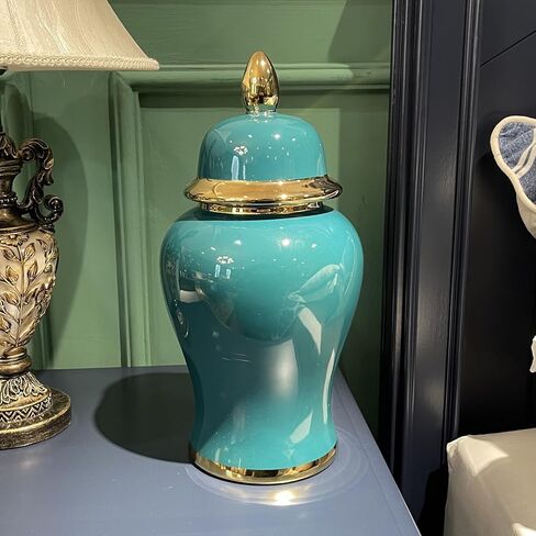 Ginger Jar with Lid Decorative Jar Decorative Ceramic Ginger Jar with Lid Bright Glaze Large Jar for Home Decoration 19.6"H Bluish Green in Saudi Arabia