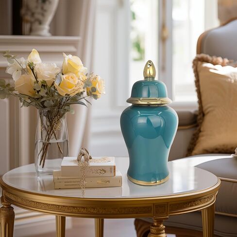 Ginger Jar with Lid Decorative Jar Decorative Ceramic Ginger Jar with Lid Bright Glaze Large Jar for Home Decoration 19.6"H Bluish Green in Saudi Arabia