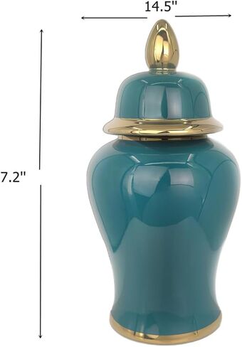 Ginger Jar with Lid Decorative Jar Decorative Ceramic Ginger Jar with Lid Bright Glaze Large Jar for Home Decoration 19.6"H Bluish Green in Saudi Arabia
