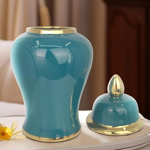 Ginger Jar with Lid Decorative Jar Decorative Ceramic Ginger Jar with Lid Bright Glaze Large Jar for Home Decoration 19.6"H Bluish Green in Saudi Arabia