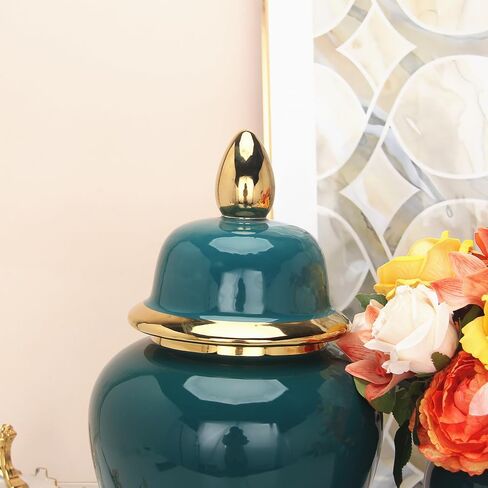 Ginger Jar with Lid Decorative Jar Decorative Ceramic Ginger Jar with Lid Bright Glaze Large Jar for Home Decoration 19.6"H Bluish Green in Saudi Arabia
