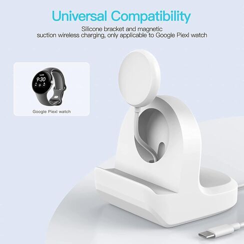 TUCANA Cable and Charger Stand Combo Compatible with Google Pixel Watch, Durable Silicone with Non-Slip Stable Base (White) in Saudi Arabia