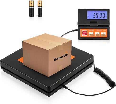مقياس شحن الطرود الرقمي من Bonvoisin بوزن 50 كجم/110 رطل مع شاشة LCD كبيرة منفصلة، ​​ومحول طاقة بطاريتين AAA متضمنتين، قابل للتحويل g/kg/oz/lb، مع إشارة ثابتة وثابتة in Kuwait
