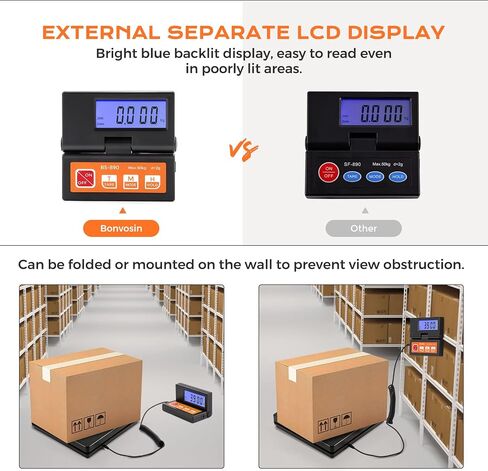 مقياس شحن الطرود الرقمي من Bonvoisin بوزن 50 كجم/110 رطل مع شاشة LCD كبيرة منفصلة، ​​ومحول طاقة بطاريتين AAA متضمنتين، قابل للتحويل g/kg/oz/lb، مع إشارة ثابتة وثابتة in Kuwait