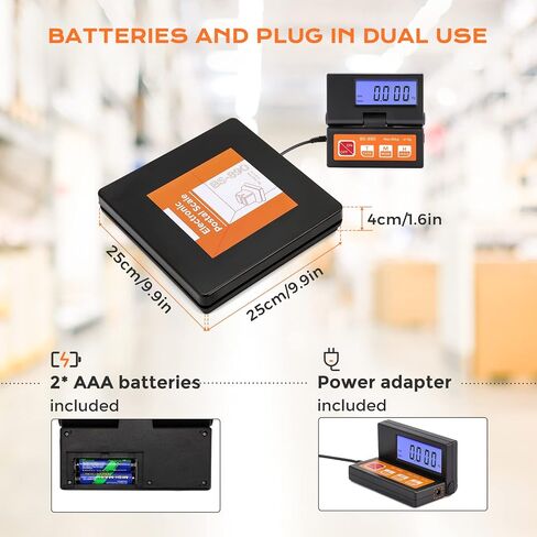 مقياس شحن الطرود الرقمي من Bonvoisin بوزن 50 كجم/110 رطل مع شاشة LCD كبيرة منفصلة، ​​ومحول طاقة بطاريتين AAA متضمنتين، قابل للتحويل g/kg/oz/lb، مع إشارة ثابتة وثابتة in Kuwait