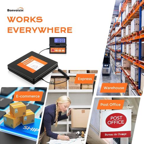 مقياس شحن الطرود الرقمي من Bonvoisin بوزن 50 كجم/110 رطل مع شاشة LCD كبيرة منفصلة، ​​ومحول طاقة بطاريتين AAA متضمنتين، قابل للتحويل g/kg/oz/lb، مع إشارة ثابتة وثابتة in Kuwait
