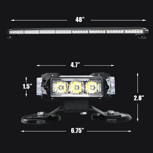 48" 102W LED Emergency Strobe Light Bar Double Side Flashing High Intensity Emergency Hazard Warning Flash Strobe Light with Magnetic Base for Safety Construction Vehicles Snow Plows Tow Trucks Pickup in Saudi Arabia