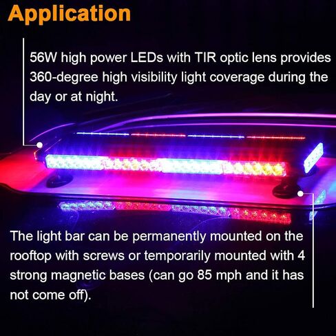 AT-HAIHAN Waterproof Strong Magnetic Rooftop Flashing 56-LED Blue Emergency Strobe Light Bar for Volunteer Firefighter Trucks EMS Law Enforcement Vehicles Police Car Safety Warning in Saudi Arabia