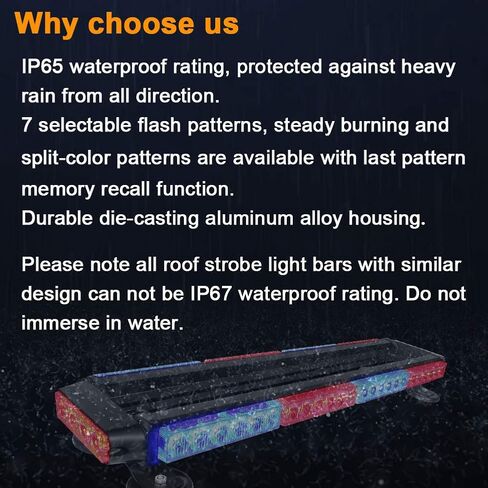 AT-HAIHAN Waterproof Strong Magnetic Rooftop Flashing 56-LED Blue Emergency Strobe Light Bar for Volunteer Firefighter Trucks EMS Law Enforcement Vehicles Police Car Safety Warning in Saudi Arabia