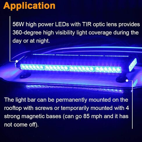 AT-HAIHAN Waterproof Strong Magnetic Rooftop Flashing 56-LED Blue Emergency Strobe Light Bar for Volunteer Firefighter Trucks EMS Law Enforcement Vehicles Police Car Safety Warning in Saudi Arabia