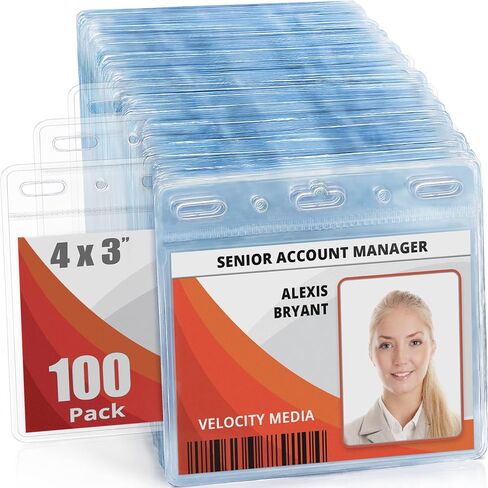 Mifflin-USA Card Protector (4x3 Inch, Clear, Bulk 100 Pack) Quick Load Horizontal No Zipper Name ID Badge Holder in Saudi Arabia