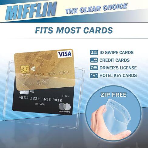 واقي بطاقة Mifflin-USA (4x3 بوصة، شفاف، 100 حزمة) تحميل سريع أفقي بدون سحاب حامل شارة تعريف الاسم in Kuwait