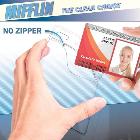 واقي بطاقة Mifflin-USA (4x3 بوصة، شفاف، 100 حزمة) تحميل سريع أفقي بدون سحاب حامل شارة تعريف الاسم in Kuwait