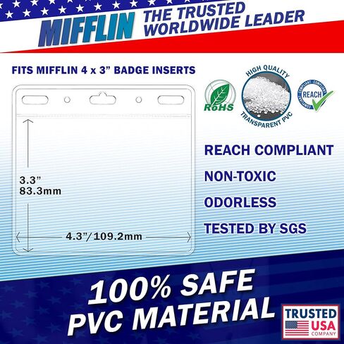 واقي بطاقة Mifflin-USA (4x3 بوصة، شفاف، 100 حزمة) تحميل سريع أفقي بدون سحاب حامل شارة تعريف الاسم in Kuwait