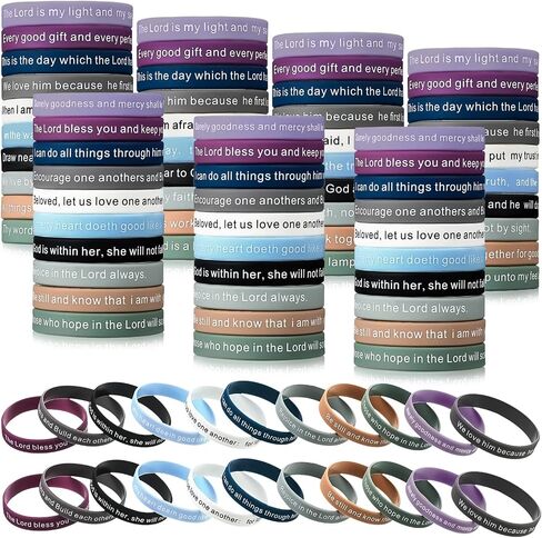 120 Pieces Bible Verses Bracelets Motivational Quote Rubber Wristbands Religious Silicone Bracelet Inspirational Silicone Wristbands Stretch Unisex Wristbands for Men Women Teens Party (Classic Color) in Saudi Arabia