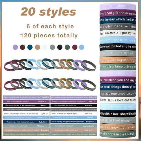 120 Pieces Bible Verses Bracelets Motivational Quote Rubber Wristbands Religious Silicone Bracelet Inspirational Silicone Wristbands Stretch Unisex Wristbands for Men Women Teens Party (Classic Color) in Saudi Arabia