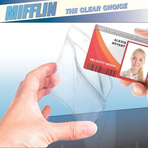 Mifflin-USA Card Protector (4x3 Inch, Clear, Bulk 100 Pack) Quick Load Horizontal No Zipper Name ID Badge Holder in Saudi Arabia