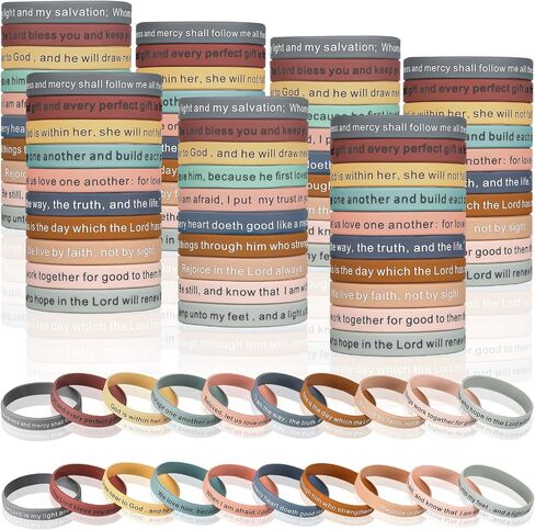 120 Pieces Bible Verses Bracelets Motivational Quote Rubber Wristbands Religious Silicone Bracelet Inspirational Silicone Wristbands Stretch Unisex Wristbands for Men Women Teens Party (Classic Color) in Saudi Arabia