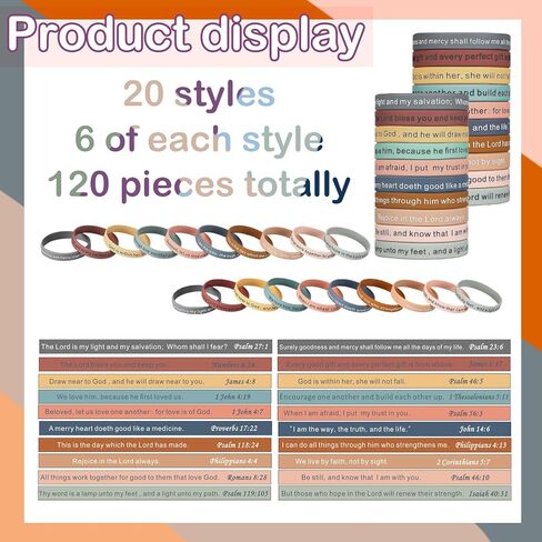 120 Pieces Bible Verses Bracelets Motivational Quote Rubber Wristbands Religious Silicone Bracelet Inspirational Silicone Wristbands Stretch Unisex Wristbands for Men Women Teens Party (Classic Color) in Saudi Arabia