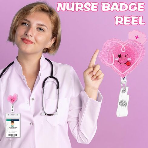 Badge Reel Holder Retractable with ID Clip for Nurse Nursing Name Tag Card Badge Holder with Alligator Clip, Cute Badge Reel for Medical Assistant Nursing Student Doctor Office (Heart) in Kuwait