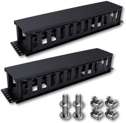 2U 19 بوصة إدارة الكابلات الأكمام رف جبل إدارة الكابلات قناة القناة، 24 منفذ IHorizontal مدير من جانب واحد لكابلات Cat6، Cat5e، Cat5، لتركيب رف الحائط (نمط أنيق، بلاستيك) in Kuwait